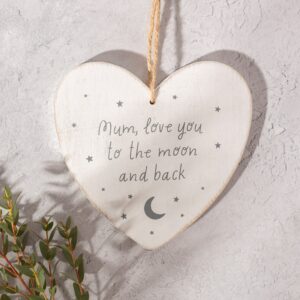 love you to thhe moon and back wooden hear