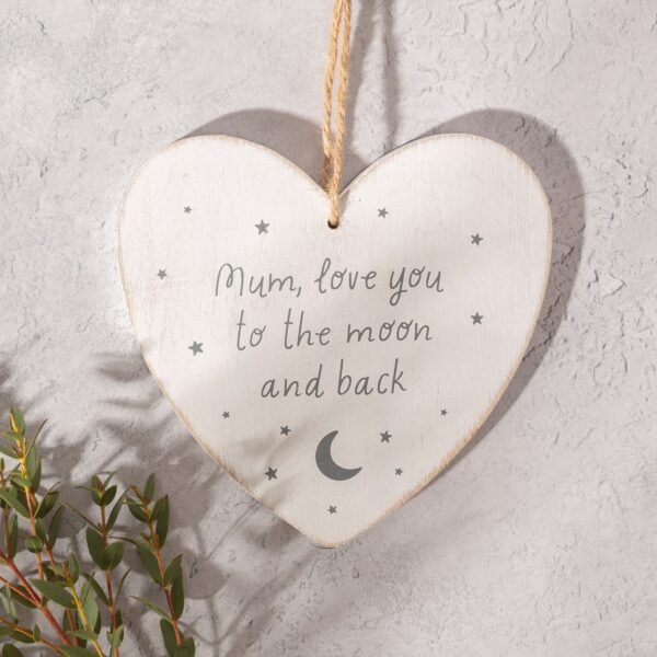 love you to thhe moon and back wooden hear