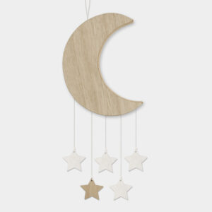 wooden moon and hanging stars