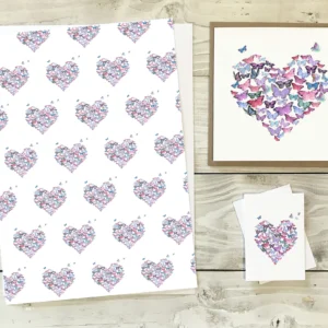 butterfly heart gift wrap and tag pack